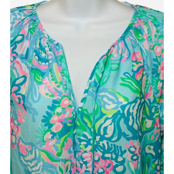 Lilly Pulitzer Blouse Womens Small Long Sleeve V-Neck Colorful Print Drawstrings - Picture 5 of 10